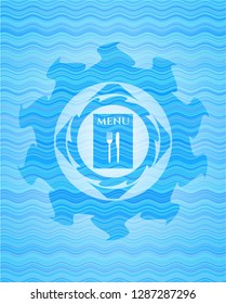 restaurant menu icon inside water concept emblem.
