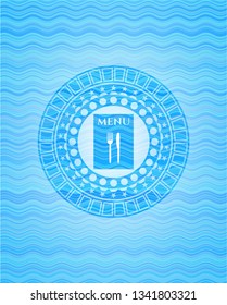 restaurant menu icon inside water badge.