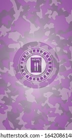 restaurant menu icon on pink and purple camo texture