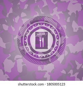restaurant menu icon on pink camouflage texture. 