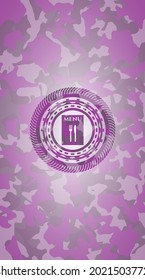 icono del menú del restaurante sobre textura de camo rosa y púrpura. 