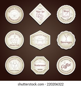 Restaurant menu labels set with cooking and dinner symbols isolated vector illustration