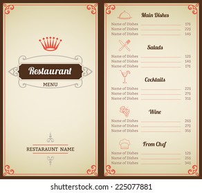 Restaurant menu list brochure with food and drink decorative elements vector illustration