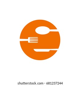 Restaurant menu logo design. An idea for cafe, fast food. Fork, spoon and knife on a plate.