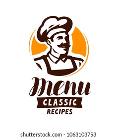 Restaurant menu logo or label. Food concept. Vector illustration