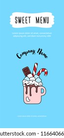 Restaurant menu marshmallow sweetest day. Christmas sweet winter drink