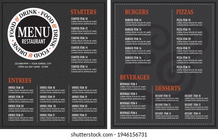 Restaurant menu modern design layout with grain texture on the cover