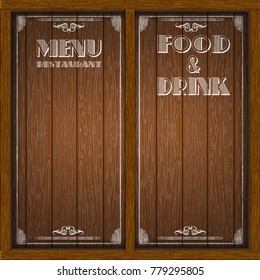 Restaurant menu notebook on a background wooden boards with sides. Isolated realistic object.
