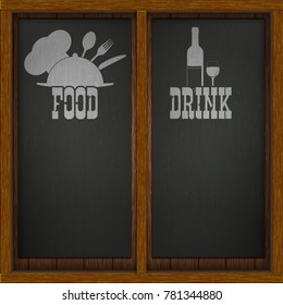 Restaurant menu notebook on a background wooden boards with sides. Isolated realistic object.
