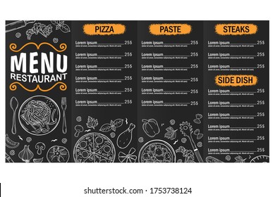 Restaurant menu. On the chalk board. Set. For your design.