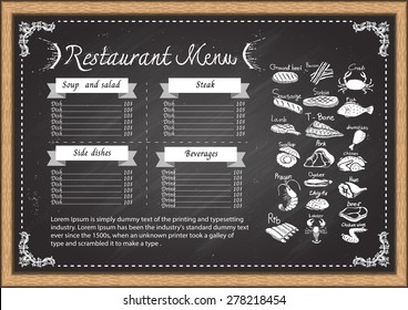 Restaurant menu on chalkboard design template.