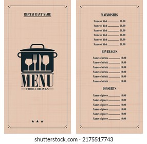 Menú de restaurante con fondo de textura retro. Ilustración del vector