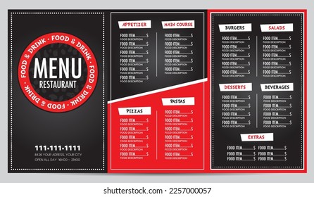 Restaurant menu red and black modern design template 