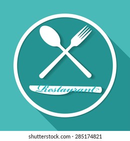 restaurant menu retro poster on white circle with a long shadow