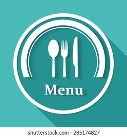 restaurant menu retro poster on white circle with a long shadow