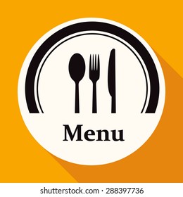restaurant menu retro poster on white circle with a long shadow