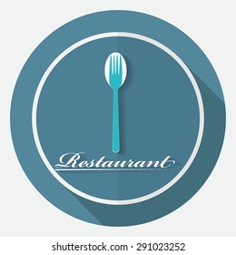 restaurant menu retro poster on white circle with a long shadow