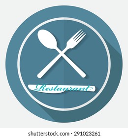 restaurant menu retro poster on white circle with a long shadow