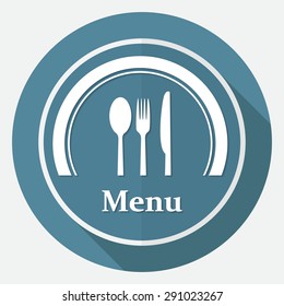 restaurant menu retro poster on white circle with a long shadow