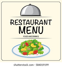 Restaurant menu with salad illustration