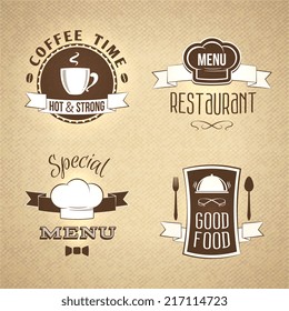 Restaurant menu strong coffee emblems on textured background set isolated vector illustration.