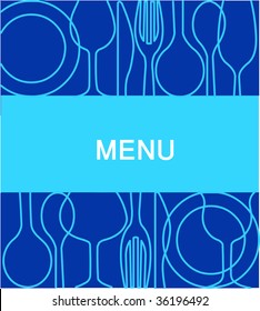 restaurant menu with a tableware background - blue