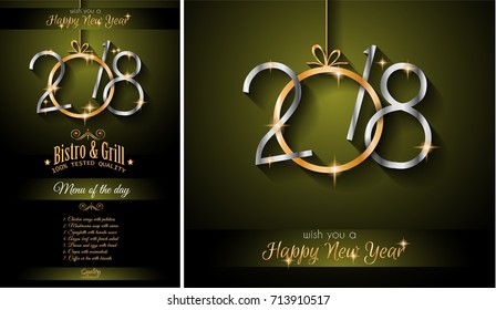 Restaurant menu template for 2018  New Year Dinners and background for your Seasonal Flyers