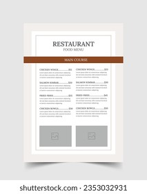 Plantilla de menú de restaurante, tamaño A4, Comida, Diseño de volante, sencillo, minimalista 