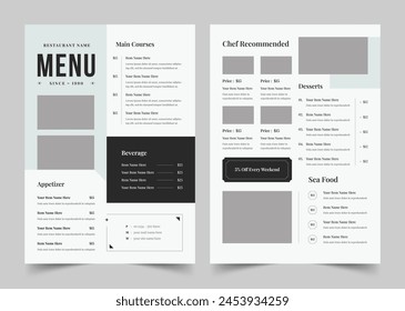 Restaurant Menu Template, A4 size, Fast Food, Flyer Design, Simple , Minimalist, Food Menu