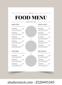 Restaurant Menu Template, A4 size, Fast Food, Flyer Design, Simple , Minimalist, Food Menu