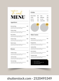 Restaurante Menu Modelo, tamanho A4, Fast food, Design de panfleto, Simples, Minimalista, Menu de Comida