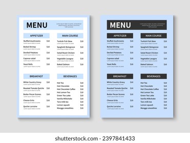 Restaurant menu template. Brochure layout design for restaurant and cafe menu. Food and drink flyer. Vector illustration