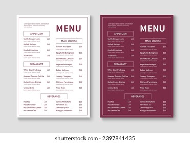 Restaurant menu template. Brochure layout design for restaurant and cafe menu. Food and drink flyer. Vector illustration