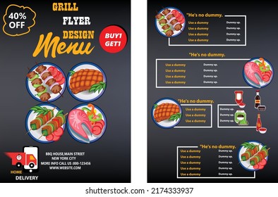 Restaurant menu, template design. Food flyer. Brochure Templates , A4 menu, folding brochures and flyers black background for a restaurant  design of collar full with draw vector illustration design