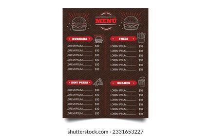 Restaurant menu template design. food menu for restaurant.
