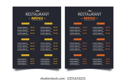 Restaurant menu template design. food menu for restaurant.