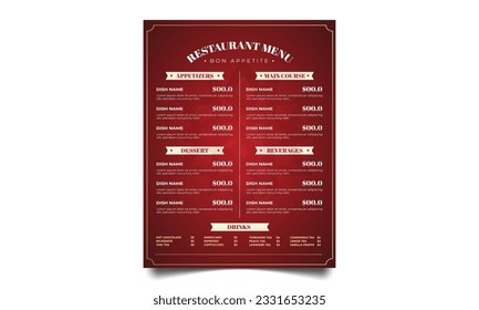 Restaurant menu template design. food menu for restaurant.