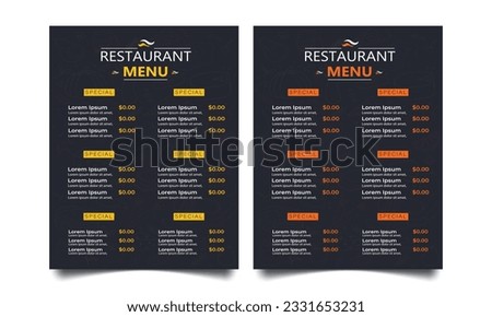 Restaurant menu template design. food menu for restaurant.