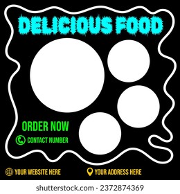 Restaurant menu template design for online promotion flyer with featuring four copy spaces for food picture.