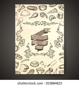 Restaurant menu template. Hand drawn illustrations.