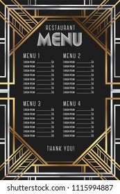 Restaurant menu template. Luxury Vintage Artdeco Frame Design. Vector illustration
