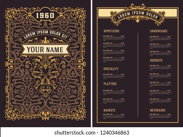 Restaurant menu template. Vintage style. Vector layered