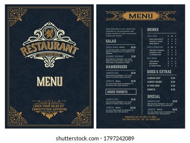 Restaurant Menu Template. Vintage Style. Vector Layered