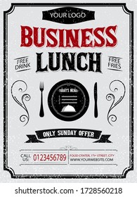 Restaurant menu typographic design. Black and white Vintage business lunch poster. Vector illustration. Eps 10