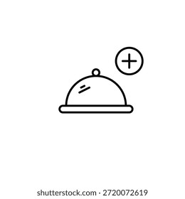 Actualizar de menú del restaurante, agregue nuevo plato. Servicio de habitaciones y cloche plus. Icono de Vector de trazo perfecto y editable