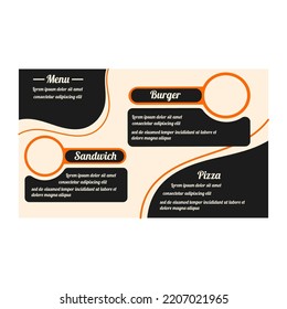 Restaurant menu vector design with geometric icon, liquid lines and typographic font isolated on light background