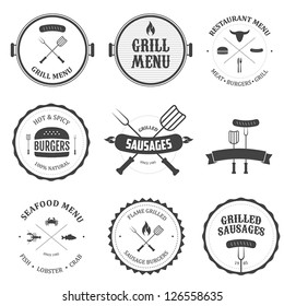 Restaurant menu vintage design elements and badges set