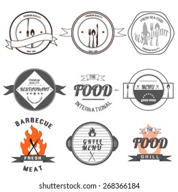 Restaurant menu vintage design elements and badges set