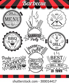 Restaurant menu vintage design elements and badges set. Collection of vector barbecue signs, symbols and icons. BBQ badges stickers and labels food set. See more in set "Labels" of my portfolio