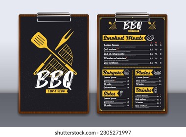 Restaurant Menu with Wooden Clipboard Vector Illustration